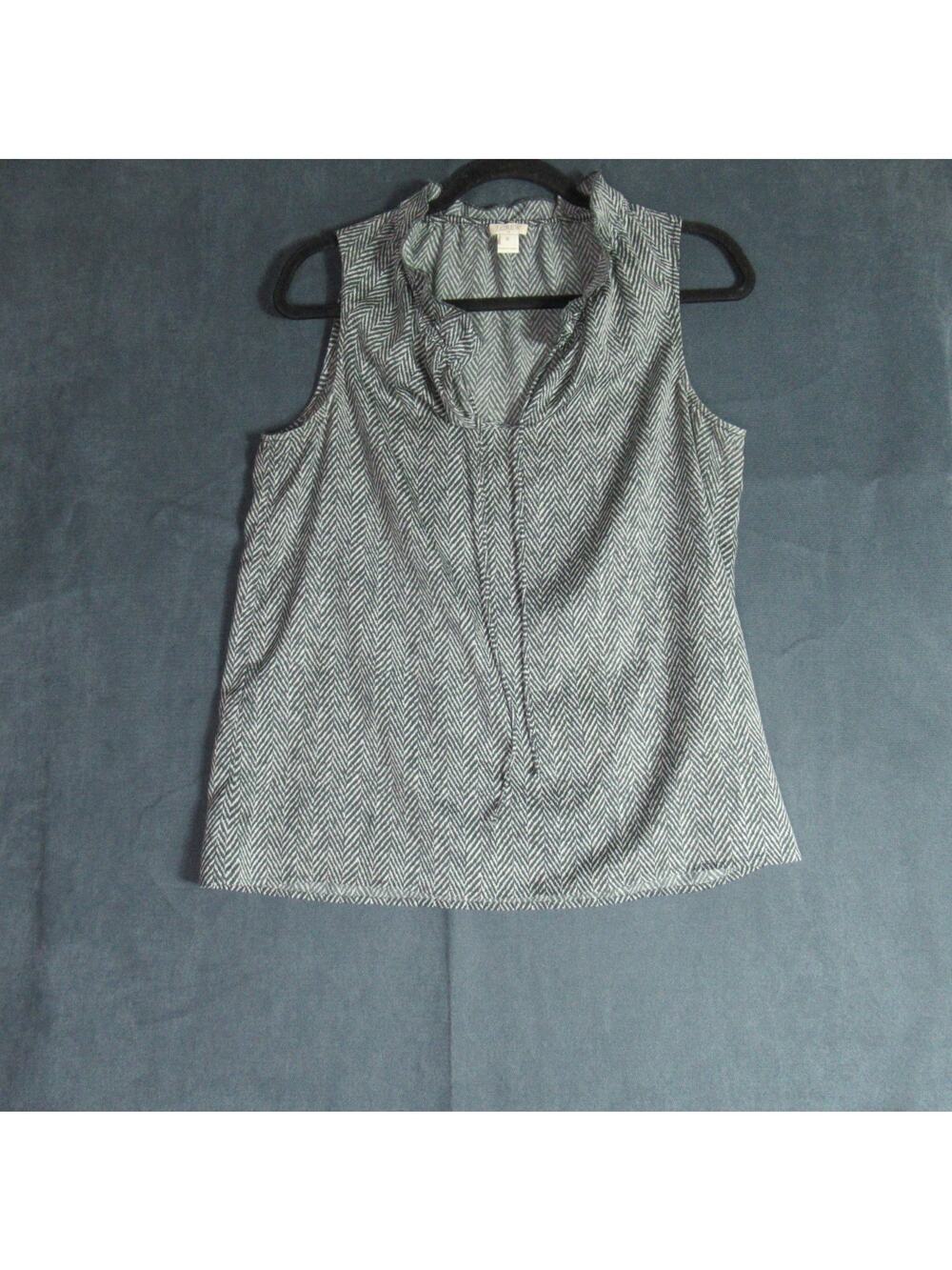 J Crew Top Womens Size 8 Gray Chevron Sleeveless Ruffle Neck Blouse Work Casual